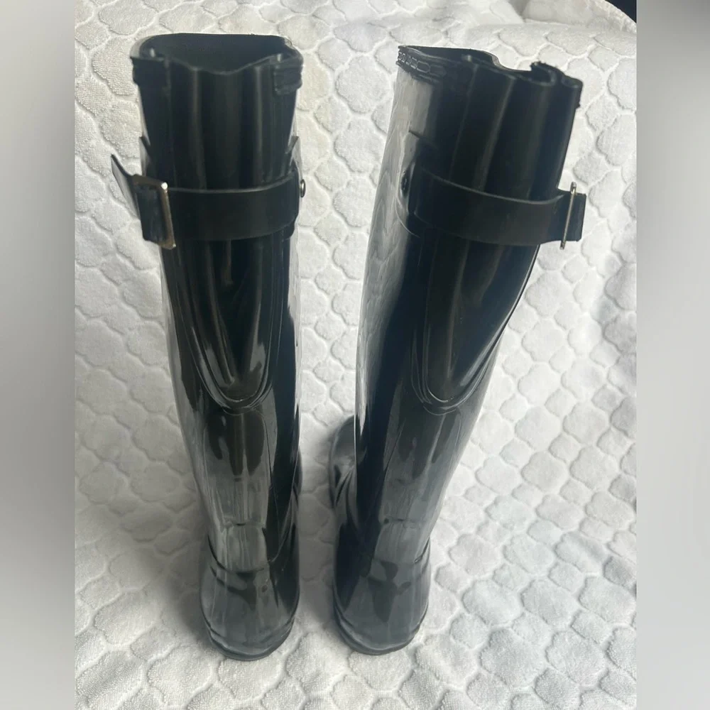 Hunter Black Tall Adjustable Calf Rain Boots Women’s Size 8 Glossy Outdoor